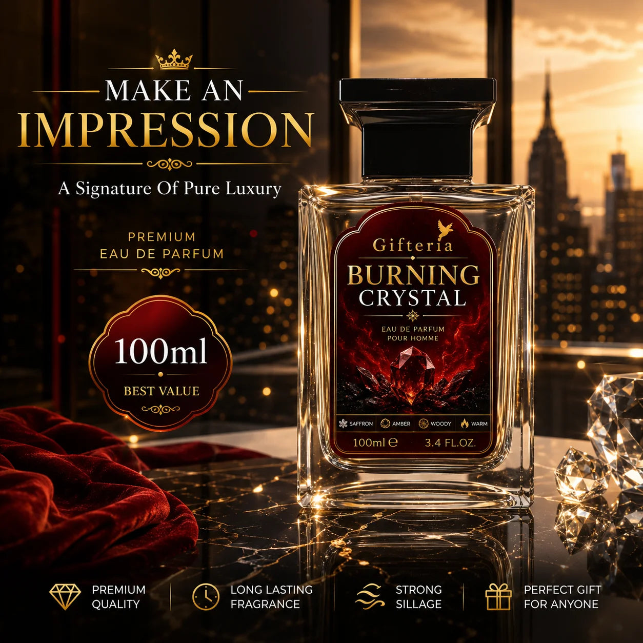 BURNING CRYSTAL Perfume – Inspired by Baccarat Rouge 540 | Luxury Unisex Amber Fragrance