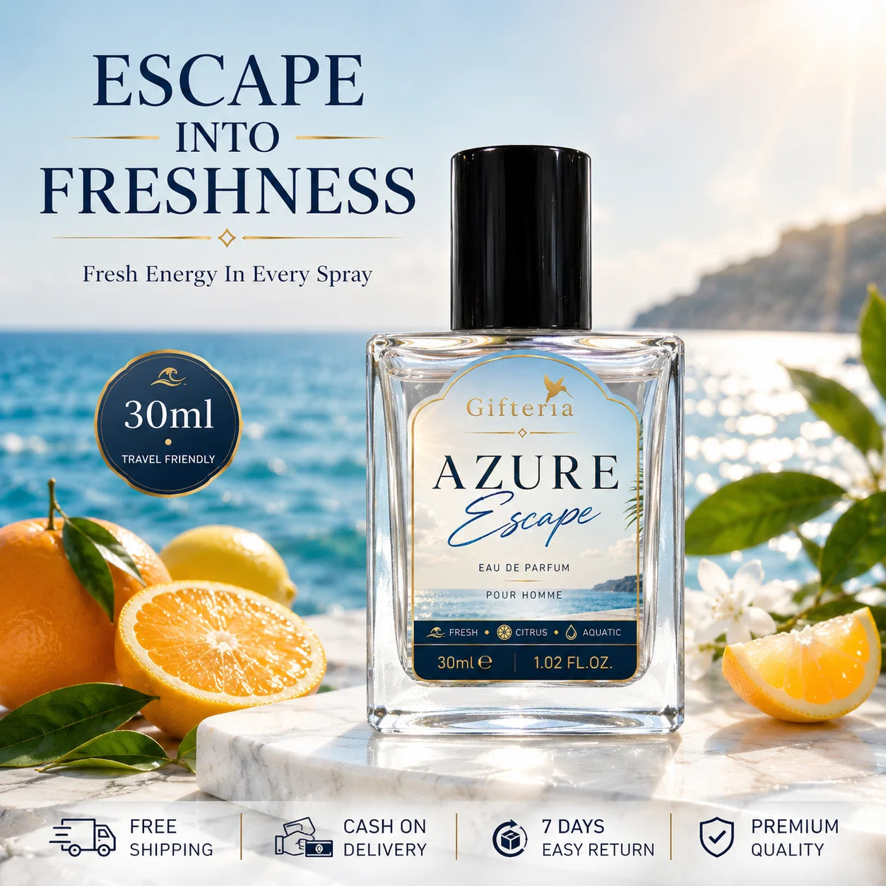 AZURE ESCAPE Perfume – Inspired by Afternoon Swim | Fresh Citrus Luxury for Men